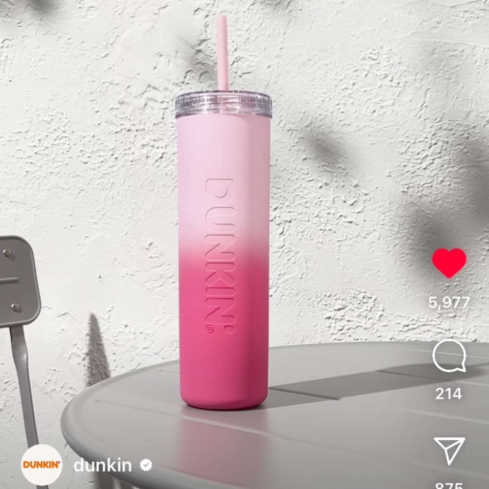 Dunkin Rainbow Pink Ombré Silicone & Acrylic Sipper Tumbler Straw Cup Bottle